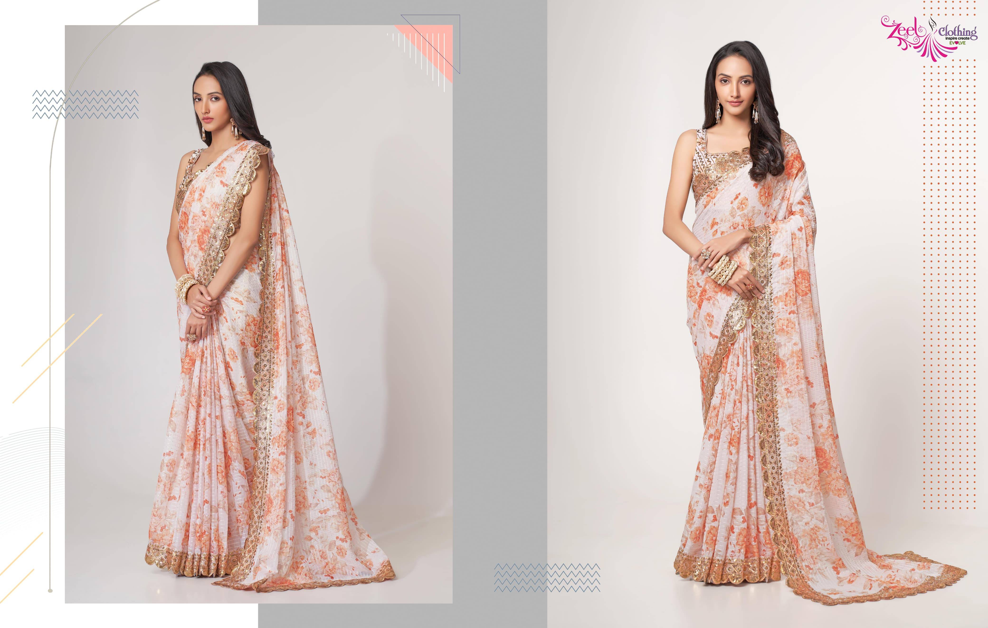 Floral sarees vol-1 By Zeel Clothing 1101 To 1109 Series Indian Traditional Wear Collection Beautiful Stylish Fancy Colorful Party Wear & Organza At Wholesale Price